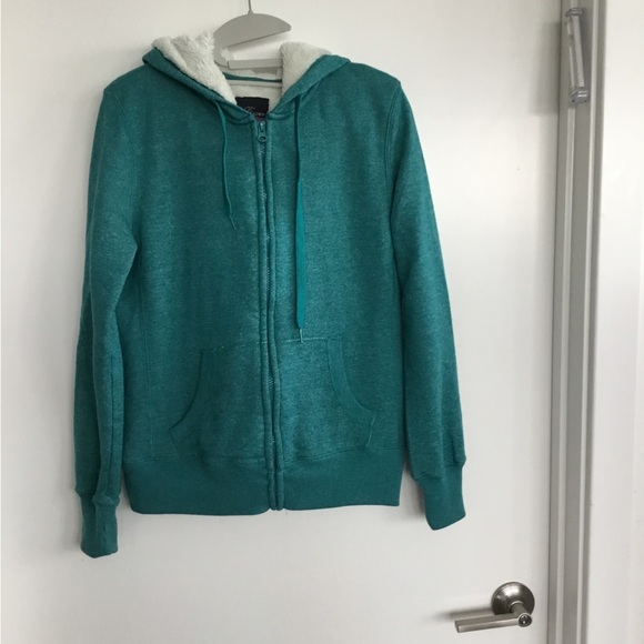 Faded Glory Jacket Coat Green Hoodie White Faux Fur Size Medium $30 - Picture 2 of 13